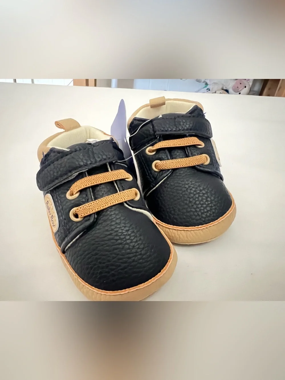 Baby Walker Shoes - Black with Tan Accents